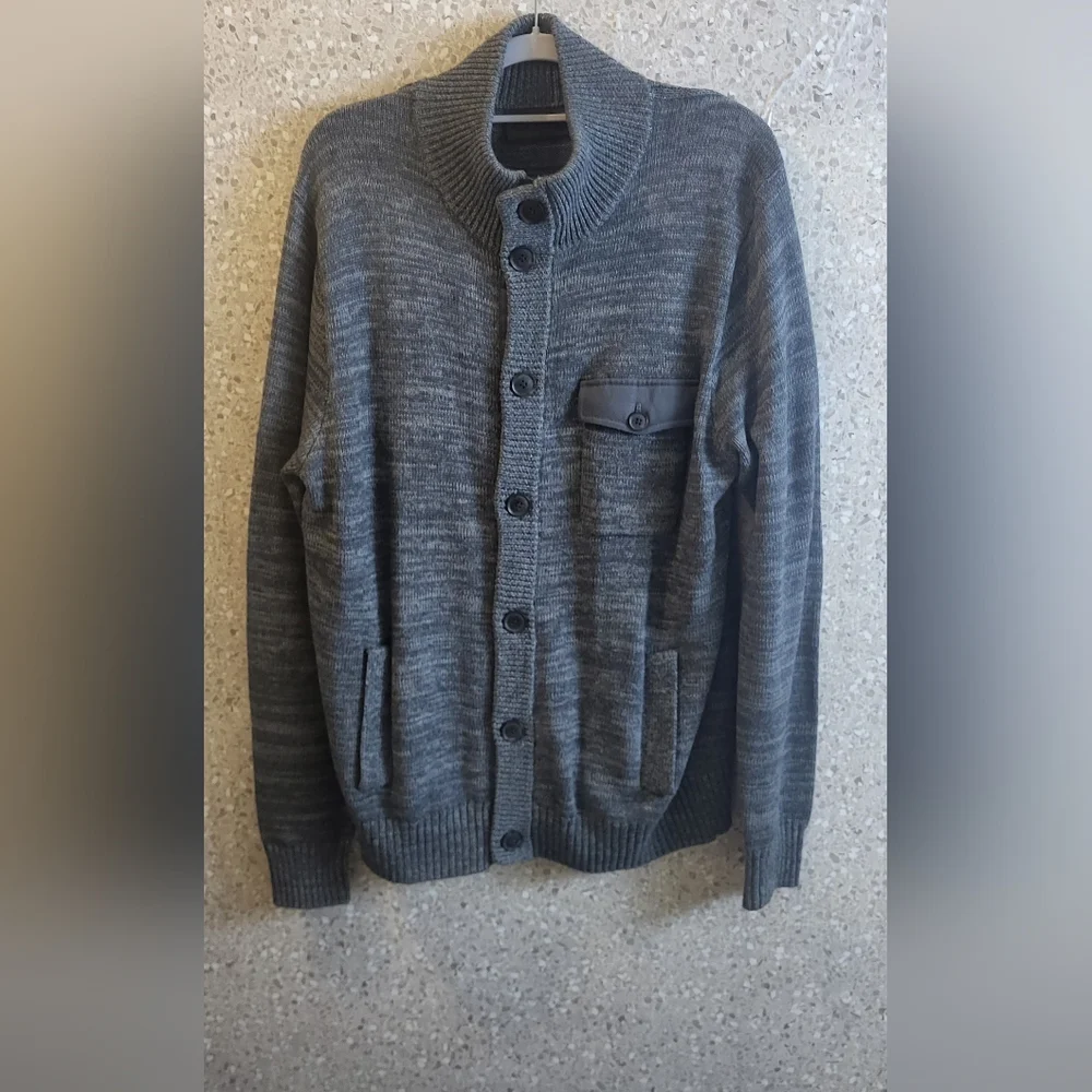 MERINO BAY, Men's Cardigan, 3 Pockets, Office, Cocktails, Business, Gray ,Size L